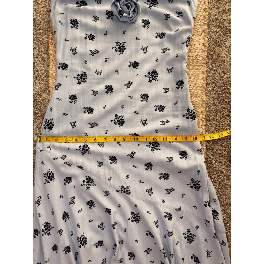 Tinsel Town Midi Dress Womens XS Blue Excellent Floral Rosette Handkerchief‎ Hem